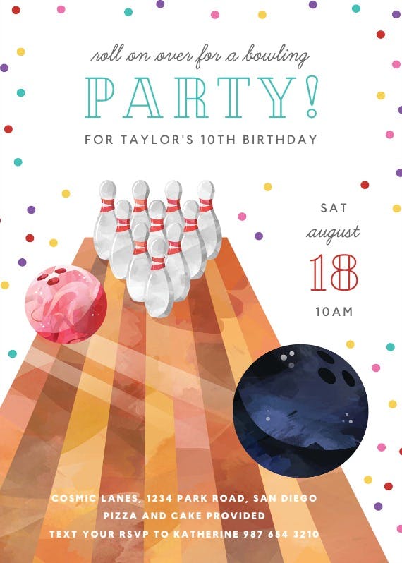 Watercolor bowling - party invitation
