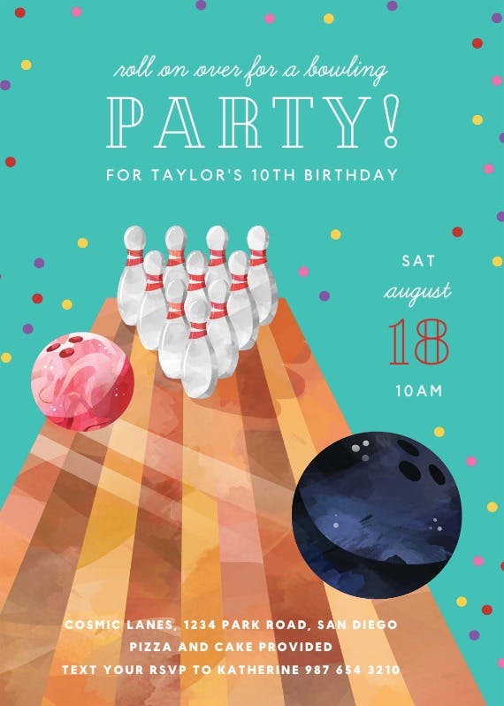 Watercolor bowling -  invitación de cumpleaños