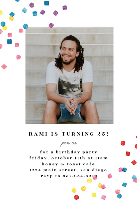 Watercolor Confetti - Invitación de Cumpleaños