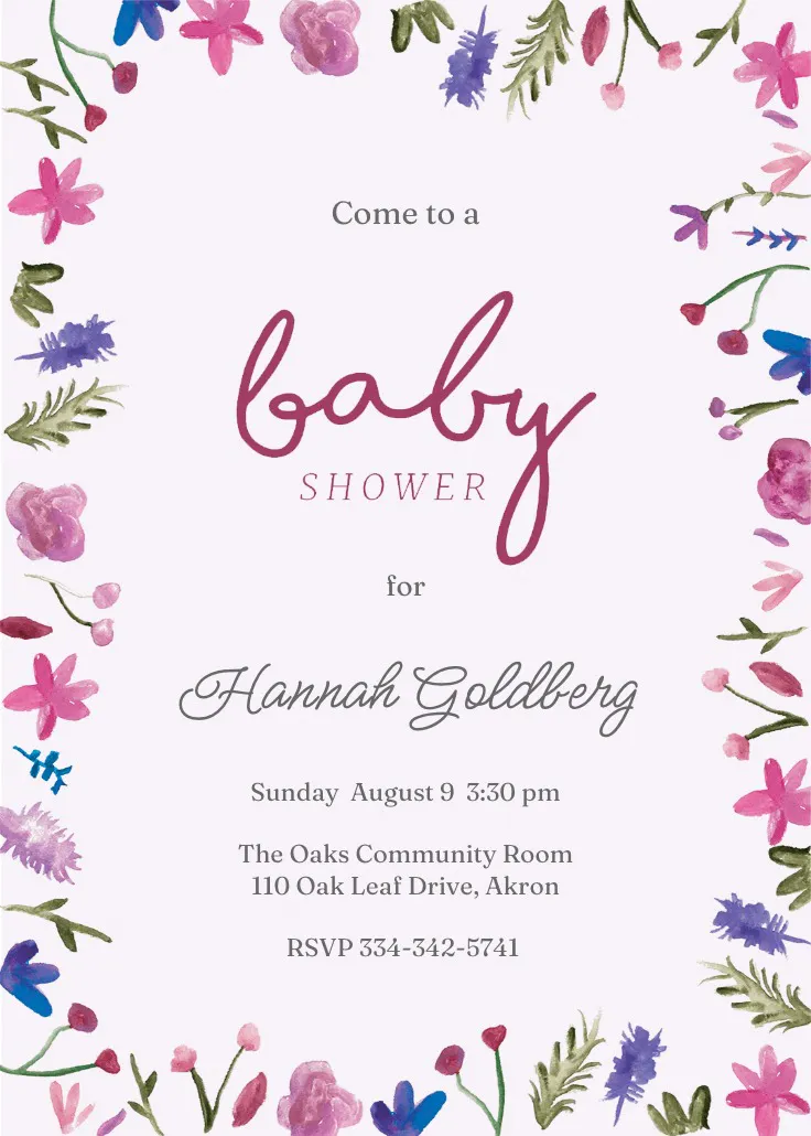 Watercolor flowers - baby shower invitation