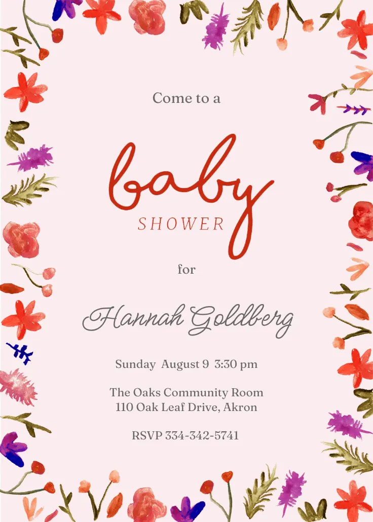 Watercolor flowers - baby shower invitation