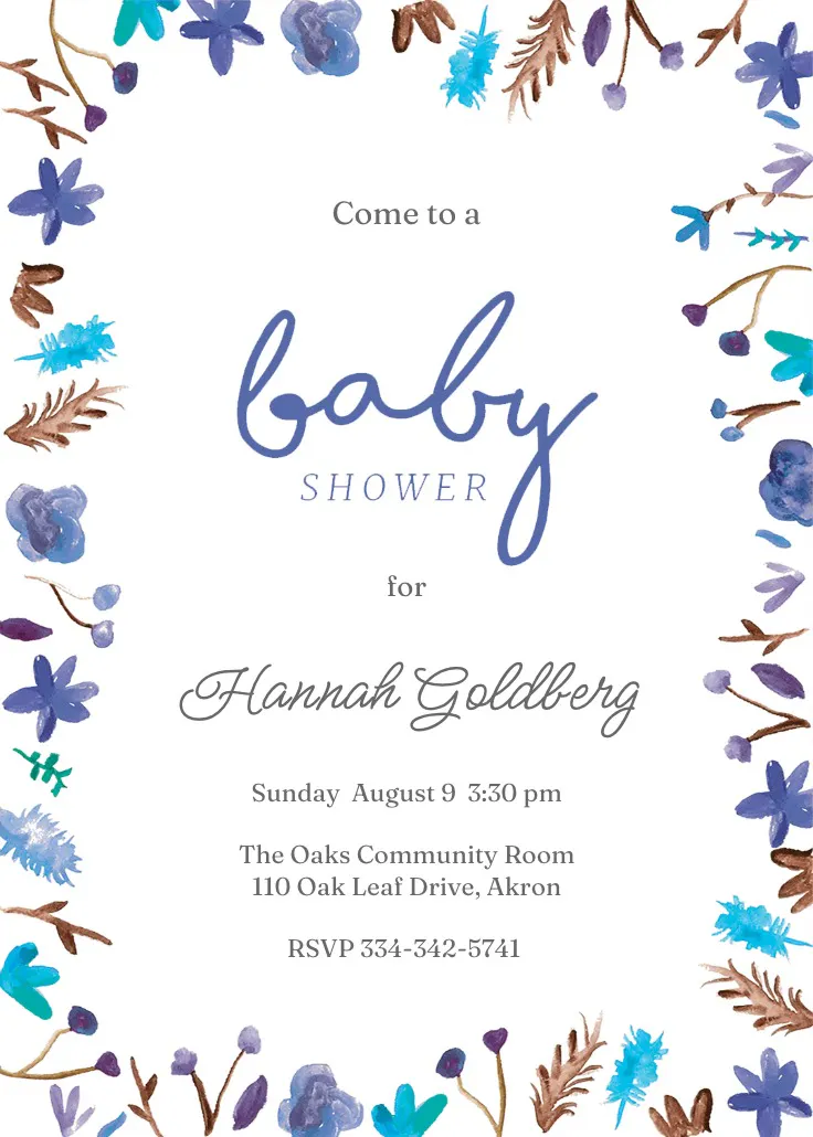 Watercolor flowers - baby shower invitation