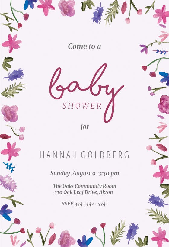 Watercolor flowers -  invitación para baby shower de bebé niña gratis