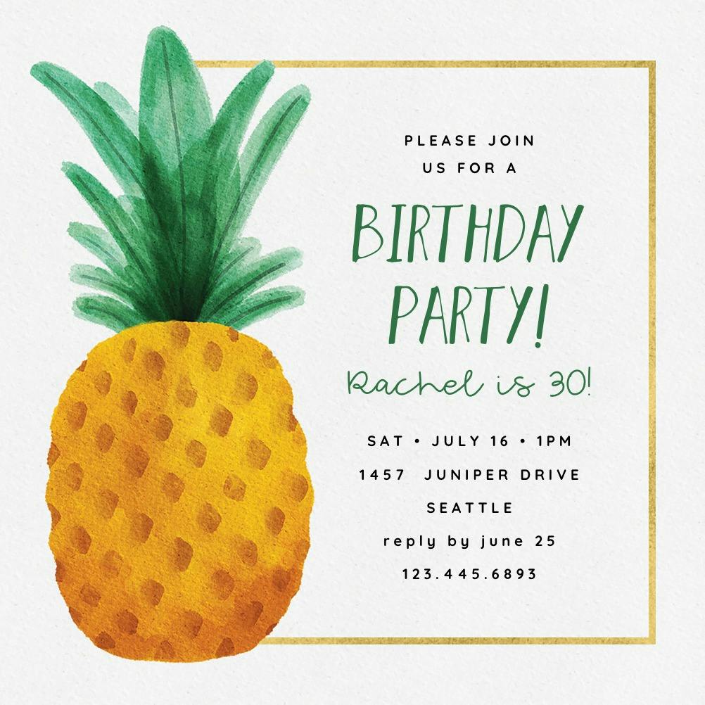 Watercolor pineapple -  invitación para pool party