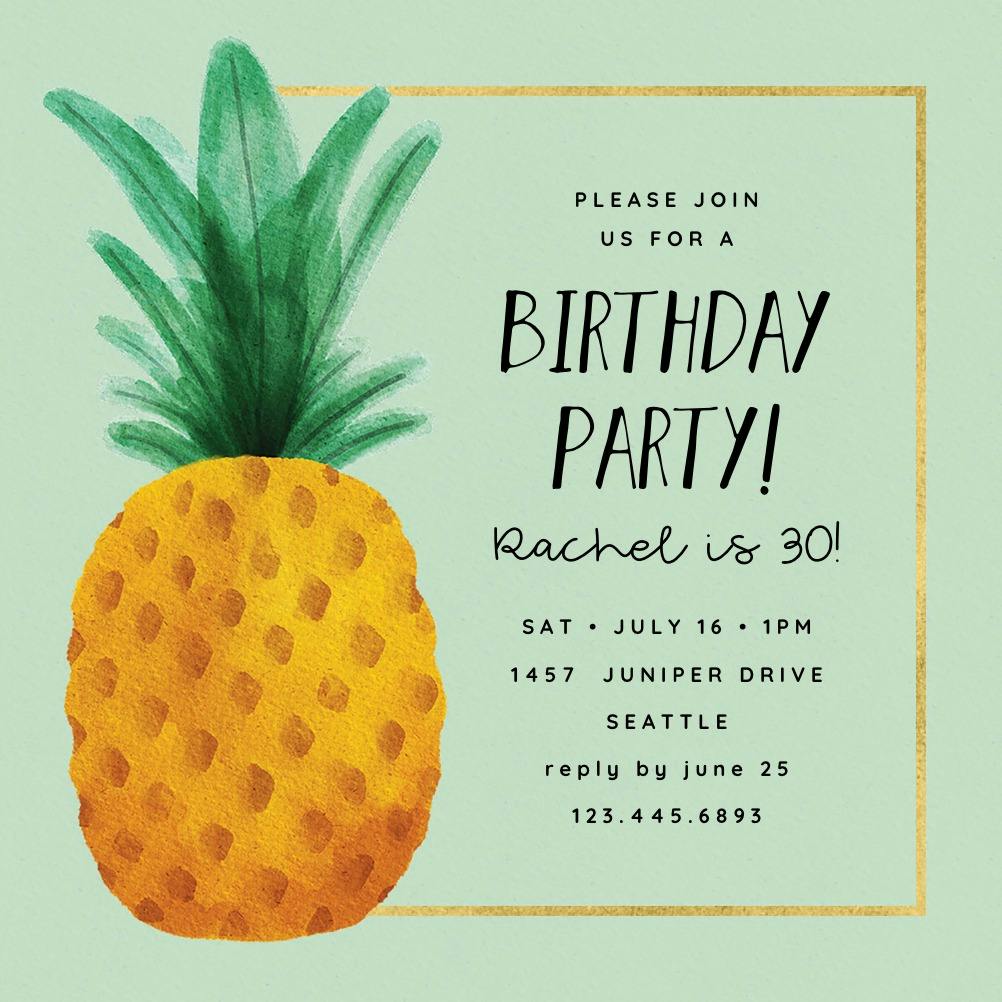 Watercolor pineapple - invitación de cumpleaños