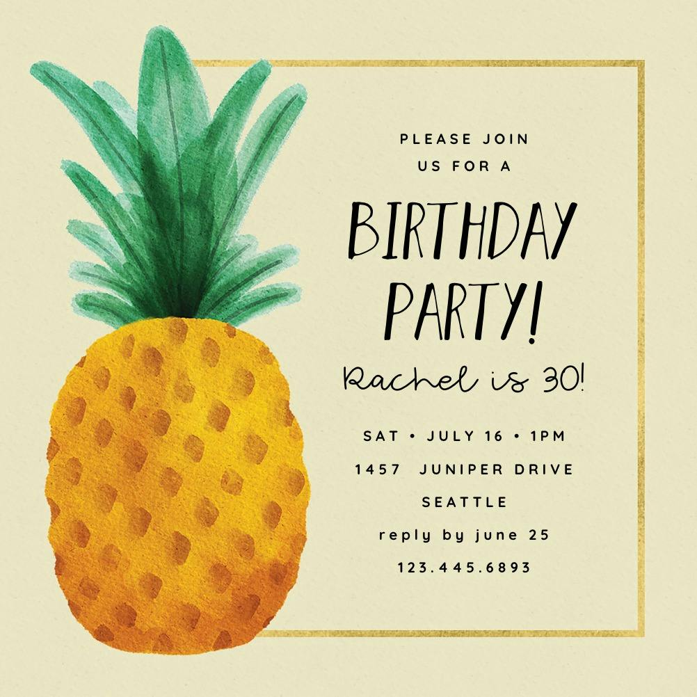 Watercolor pineapple -  invitación para fiesta