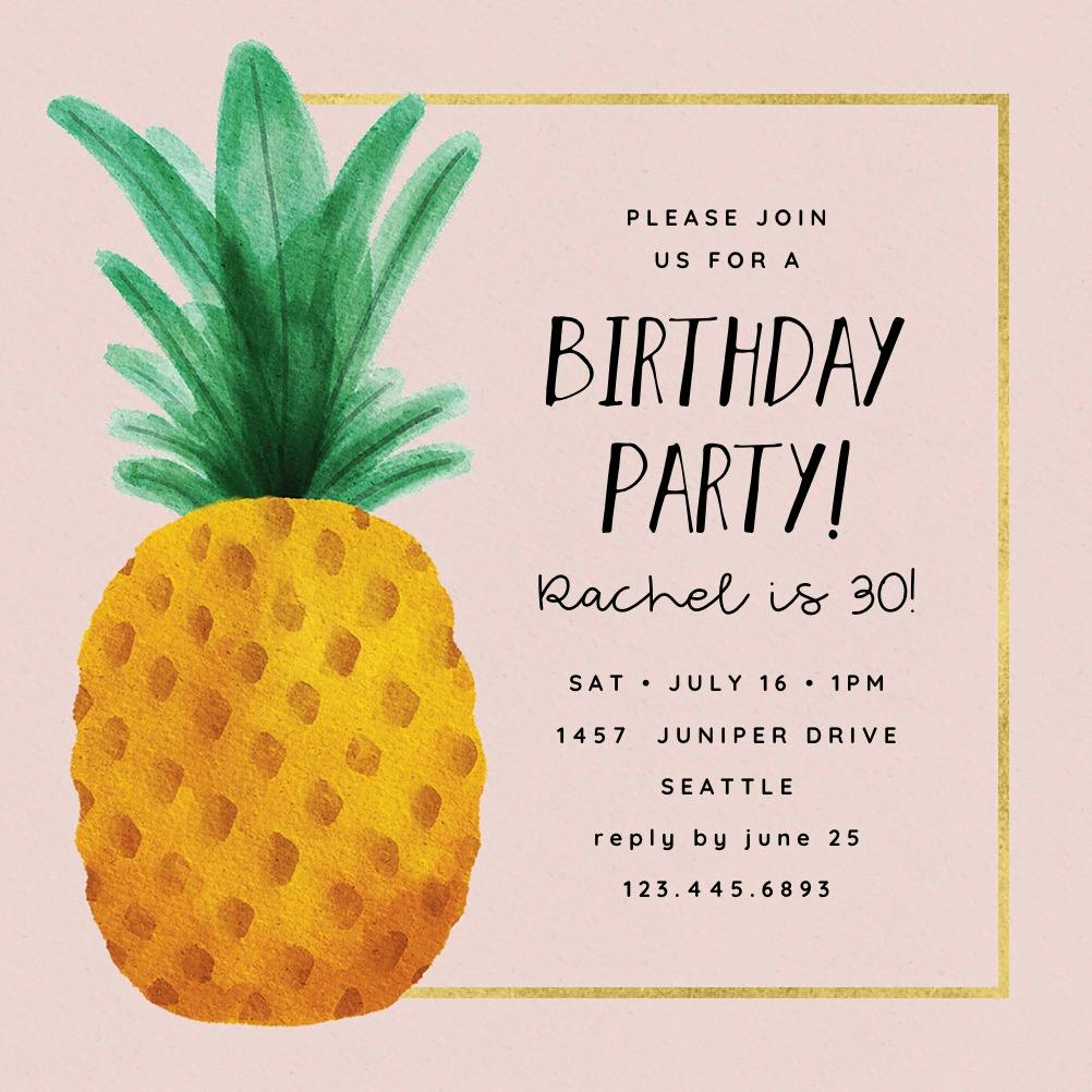 Watercolor pineapple -  invitación para pool party