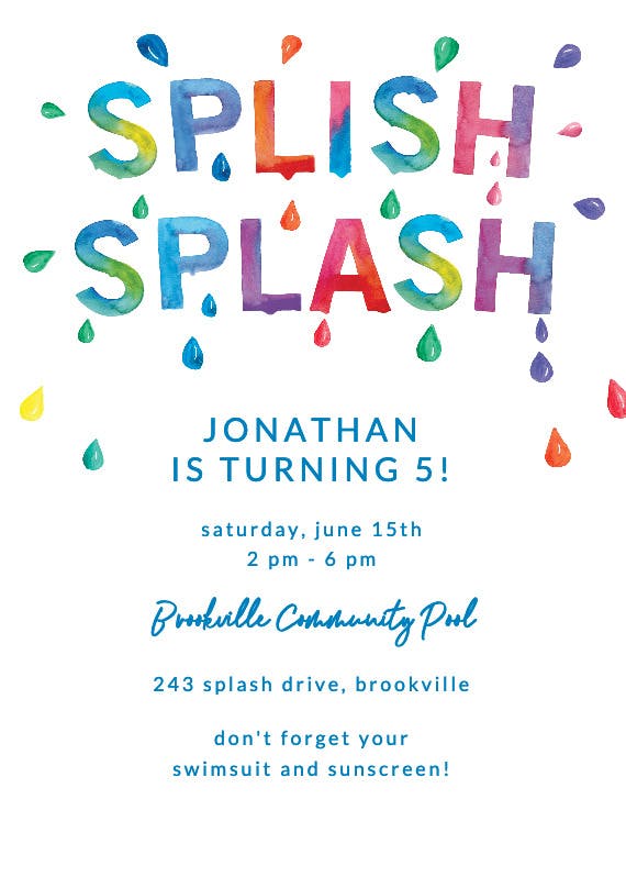 Watercolor pool - printable party invitation