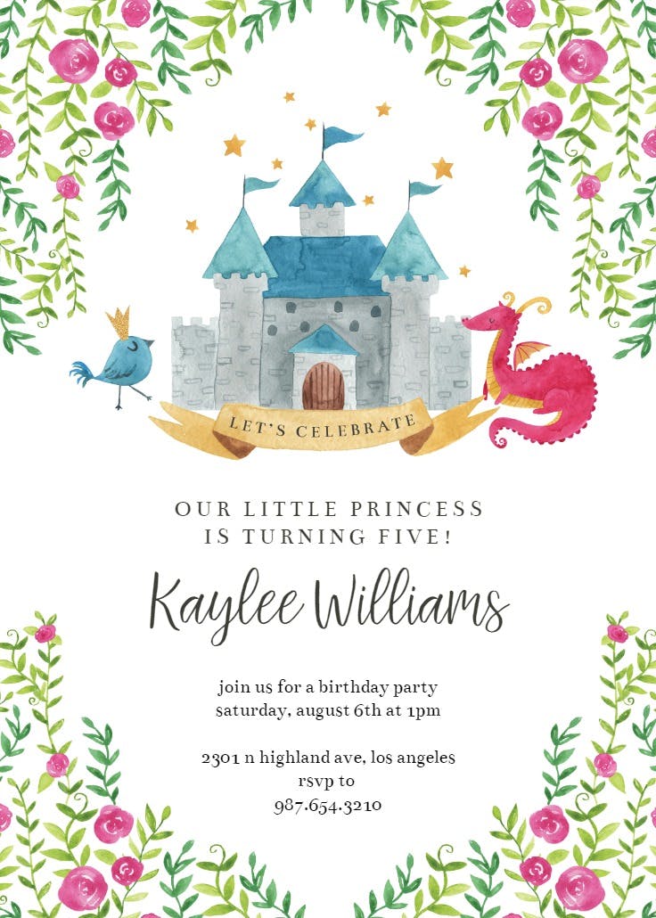 Watercolor princess - party invitation