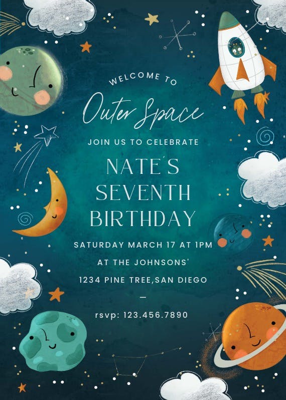 Welcome to space -  invitación de cumpleaños