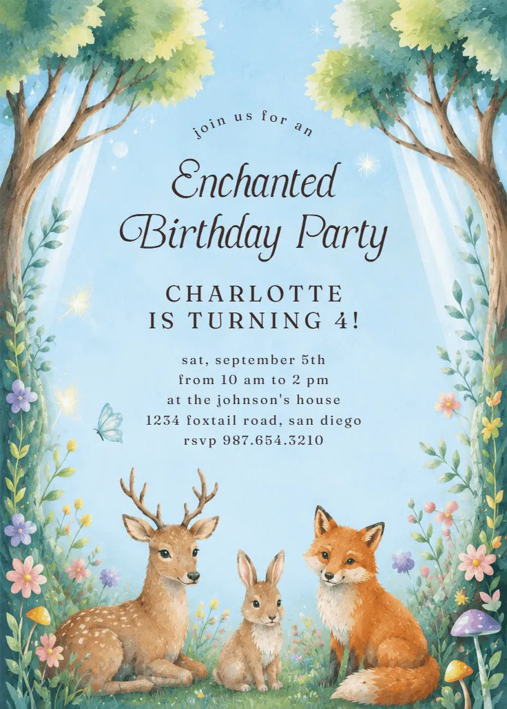 Whimsical forest – geburtstagseinladung