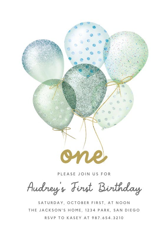 Whimsical glitter balloons -  invitación de cumpleaños