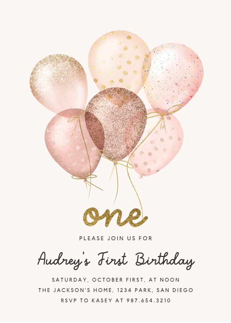 Whimsical glitter balloons - Birthday Invitation Template | Greetings ...