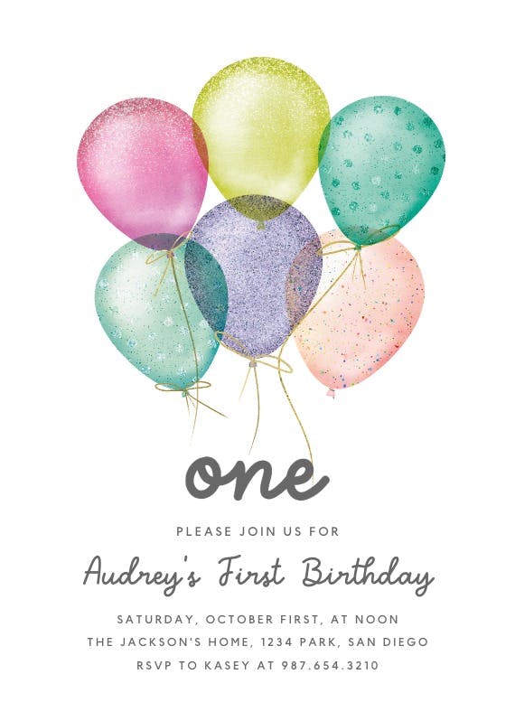 Whimsical glitter balloons -  invitación de cumpleaños