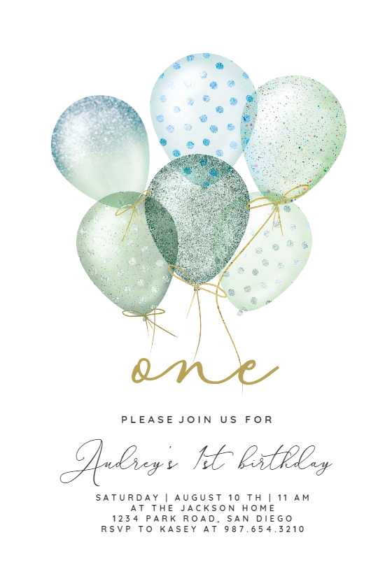 Whimsical glitter balloons Birthday Invitation Template 