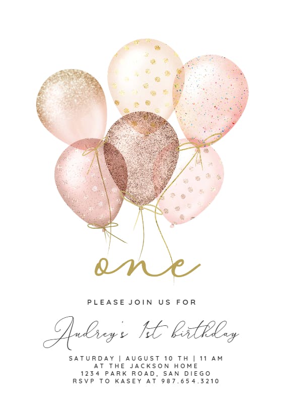 Whimsical Glitter Balloons - Birthday Invitation Template | Greetings ...