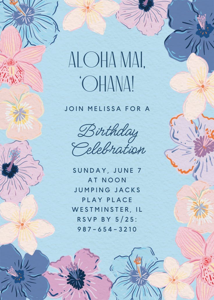 Whimsical hibiscus - birthday invitation