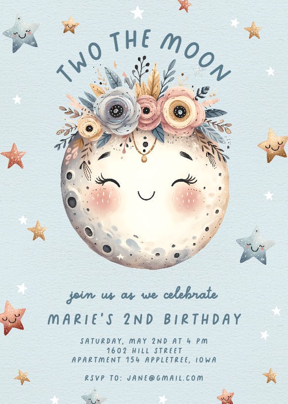 Whimsical moon - printable party invitation