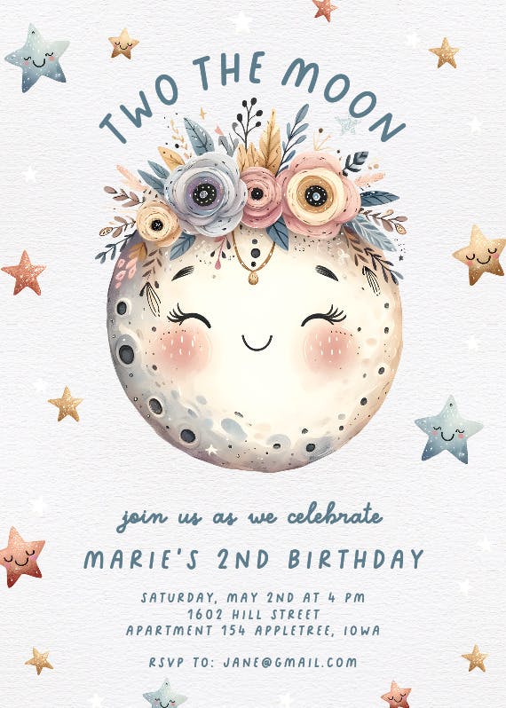 Whimsical moon - birthday invitation
