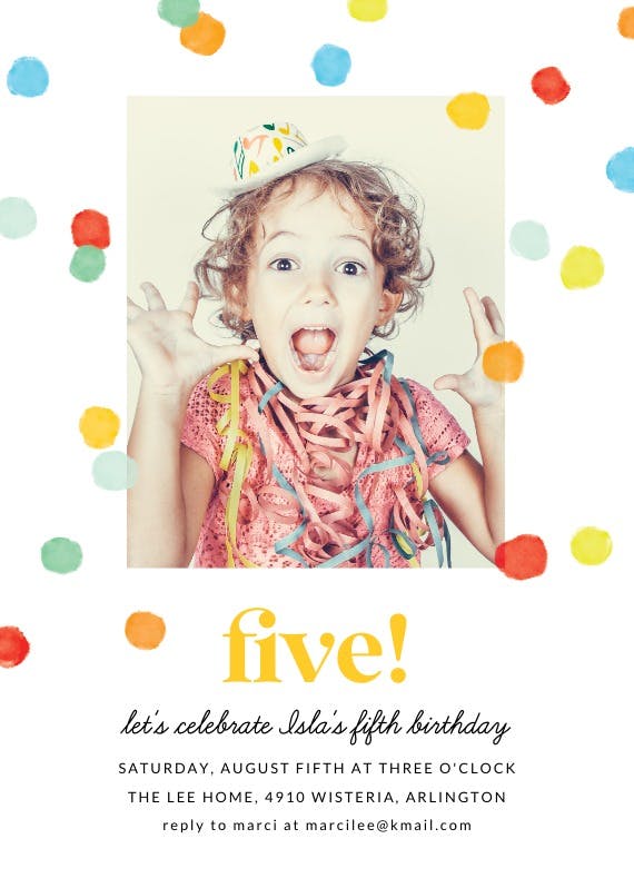 Whimsical polka dots -  invitación de cumpleaños