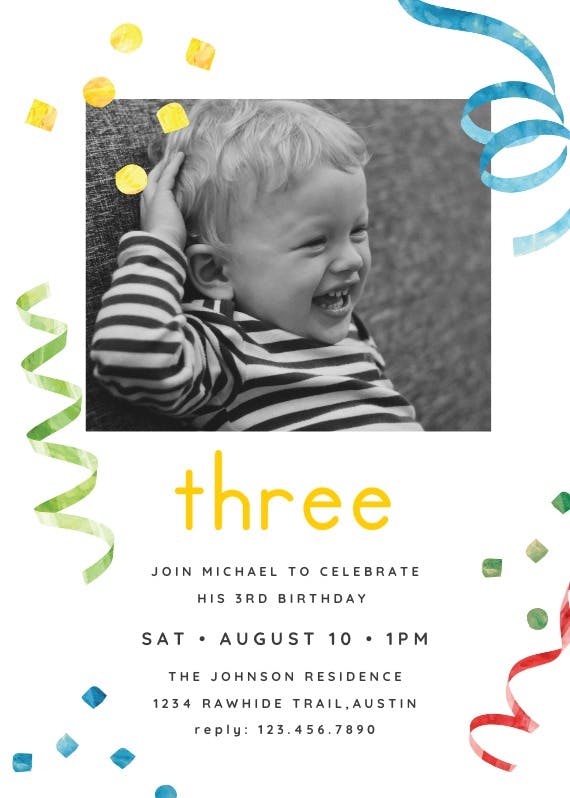 Whimsical ribbons - birthday invitation