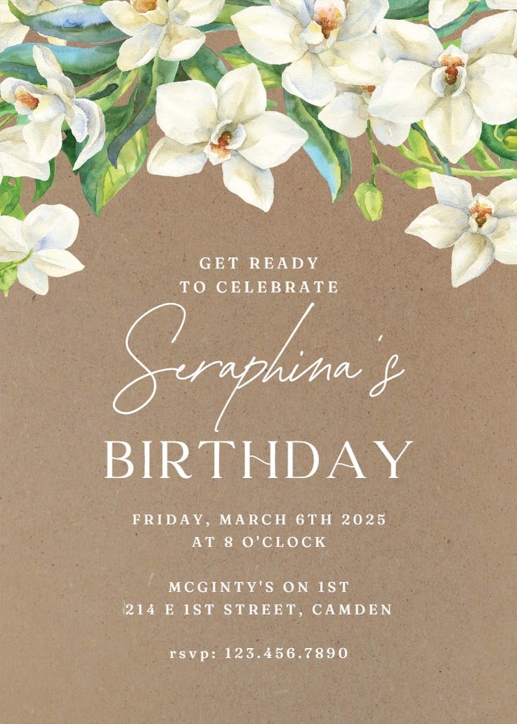 White orchids kraft -  invitation template