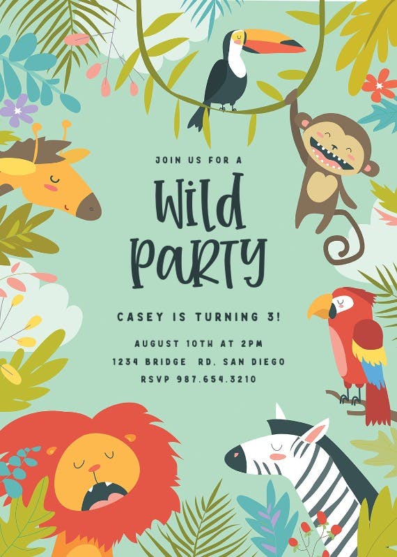 Wild animals - party invitation