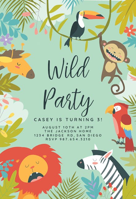 Wild Animals Birthday Invitation Template Free Greetings Island