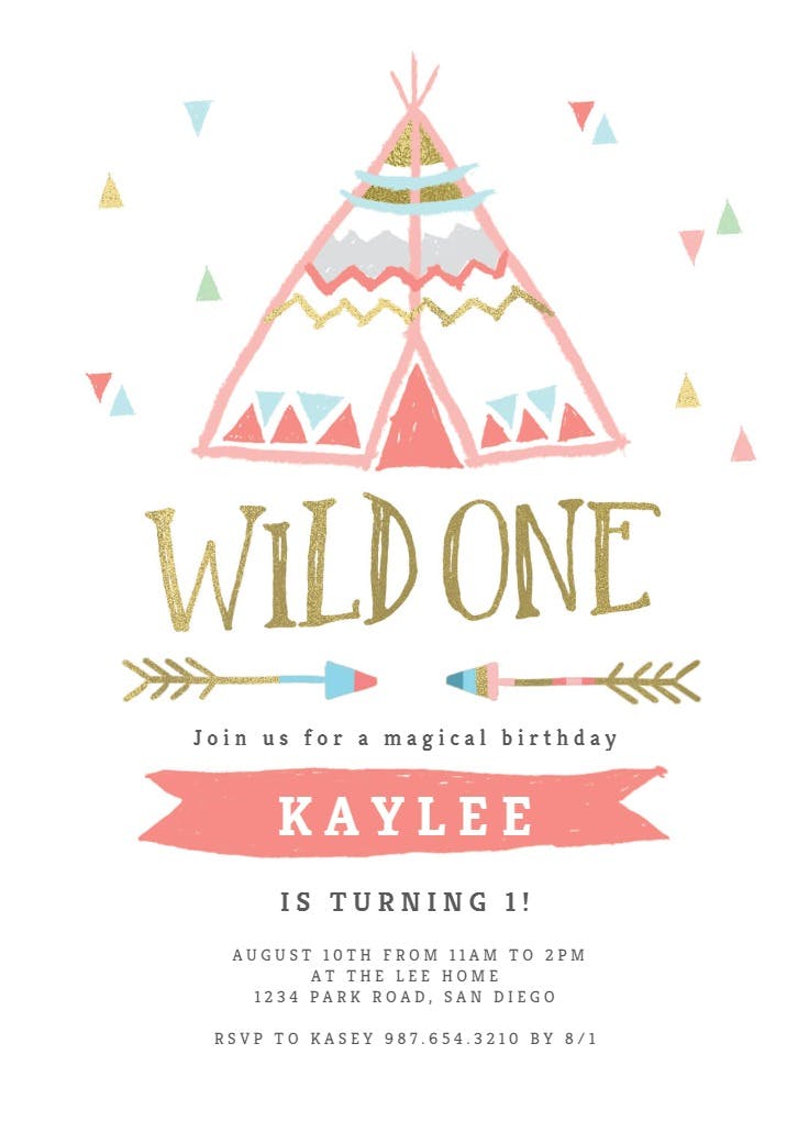 Wild one teepee - invitación de cumpleaños