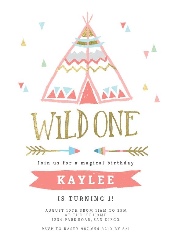 Wild one teepee -  invitación de cumpleaños