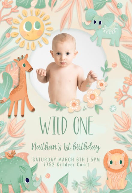 Wild pastel safari - Birthday Invitation