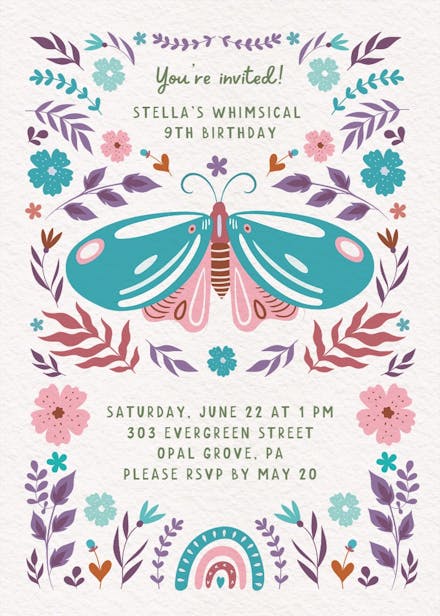 Wings & whimsy - birthday invitation