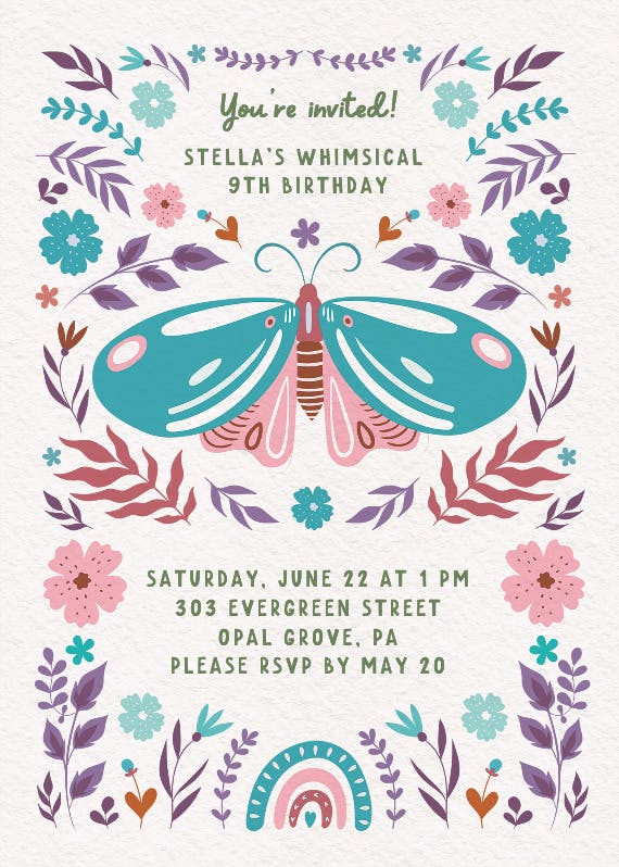 Wings & whimsy - printable party invitation
