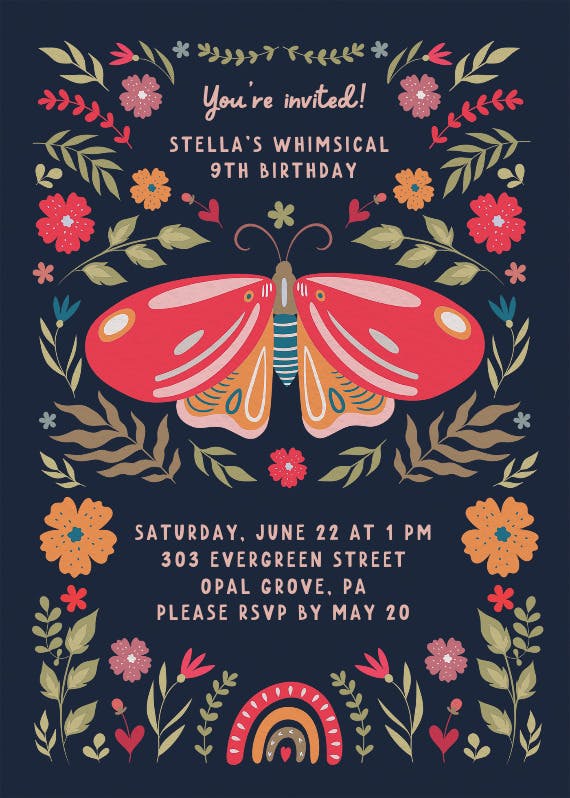 Wings & whimsy - party invitation