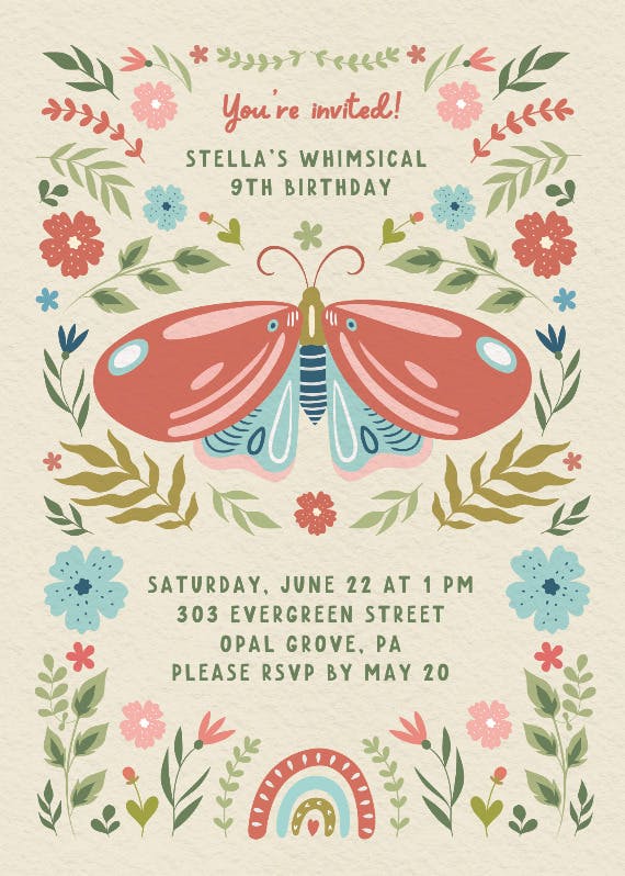 Wings & whimsy - party invitation