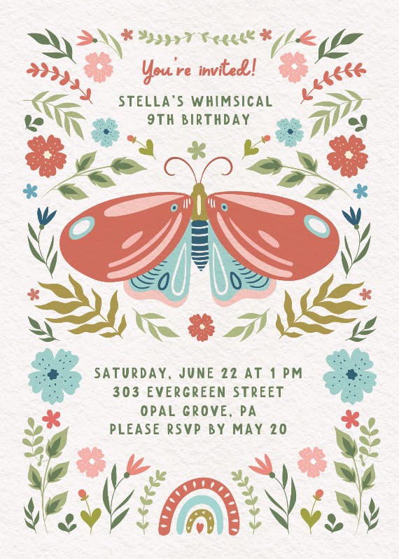 Wings & whimsy - birthday invitation