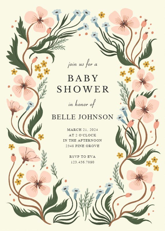 Wonderland floral by meghann rader -  invitación para baby shower de bebé niña gratis