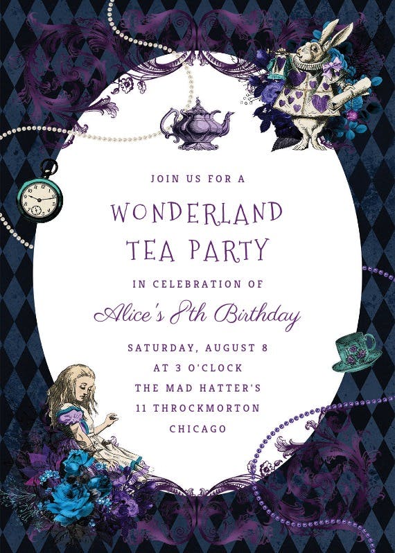 Wonderland tea party -  invitación de cumpleaños