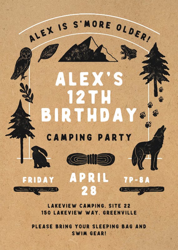 Woodcuts camping - party invitation