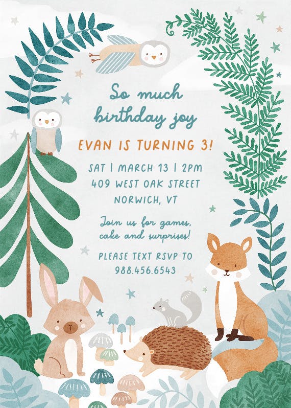 Woodland animals -  invitación de cumpleaños