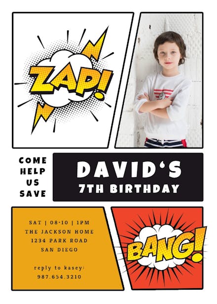 Zap bang - birthday invitation