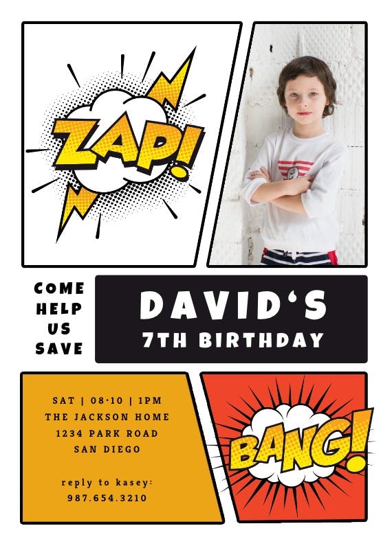 Zap bang -  invitación de fiesta
