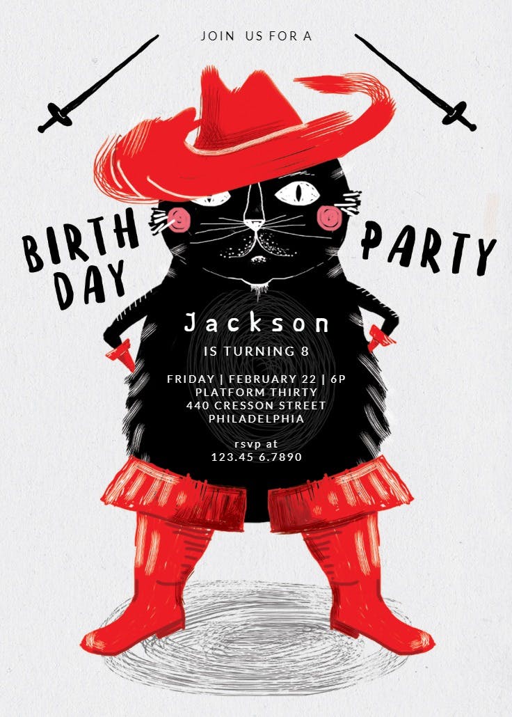 Zorro cat - invitación de cumpleaños