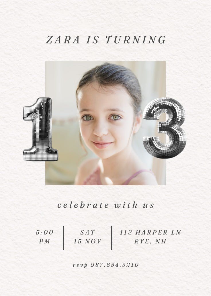 Disco numbers 13 - birthday invitation