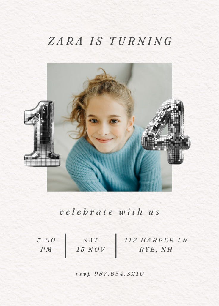 Disco numbers 14 - birthday invitation