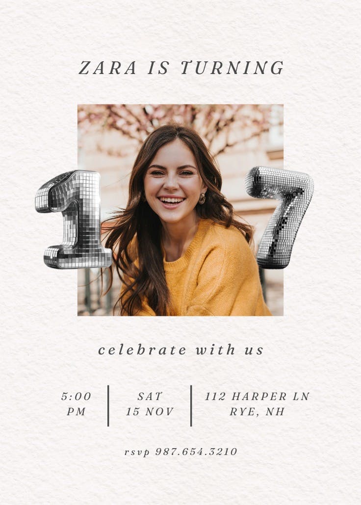 Disco numbers 17 - invitación de cumpleaños