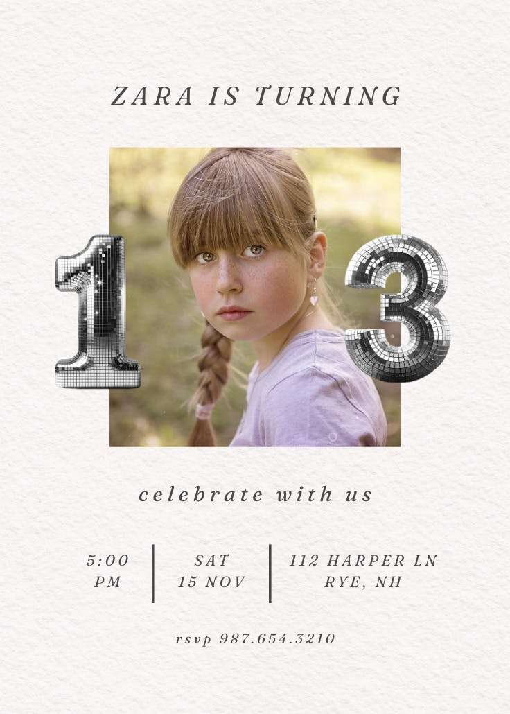 Disco numbers 13 - birthday invitation