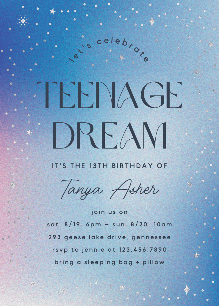 Dreamy night - invitación de cumpleaños