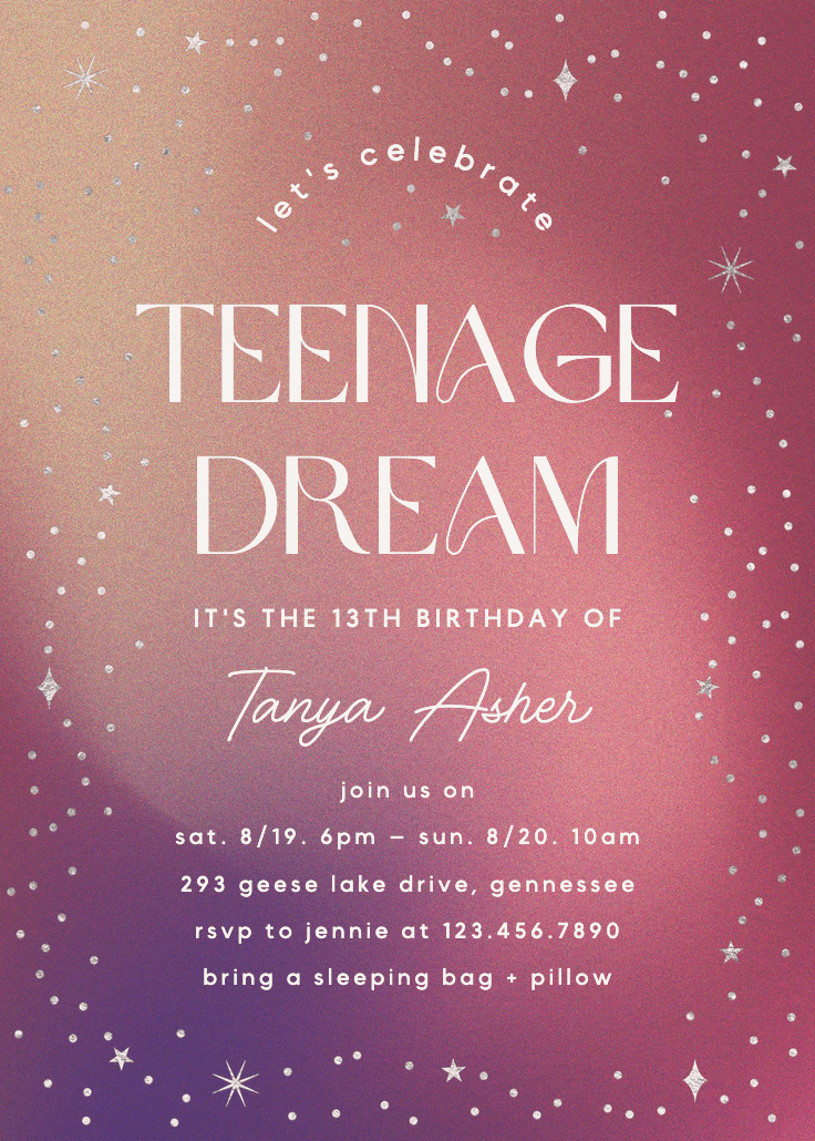 Dreamy night - birthday invitation