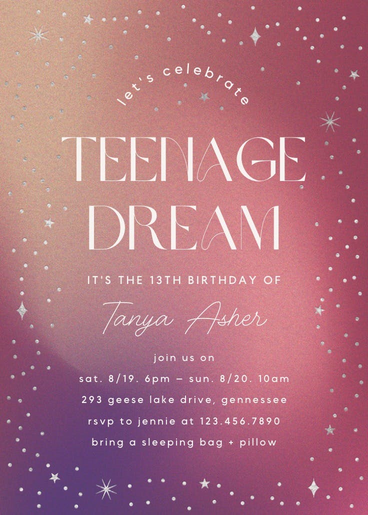 Dreamy night - invitación de cumpleaños